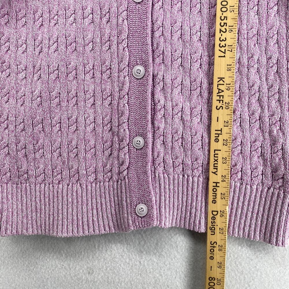LL BEAN Cardigan Womens L Sweater Button Up Ribbed Cable Knit Cotton Purple - Picture 10 of 11